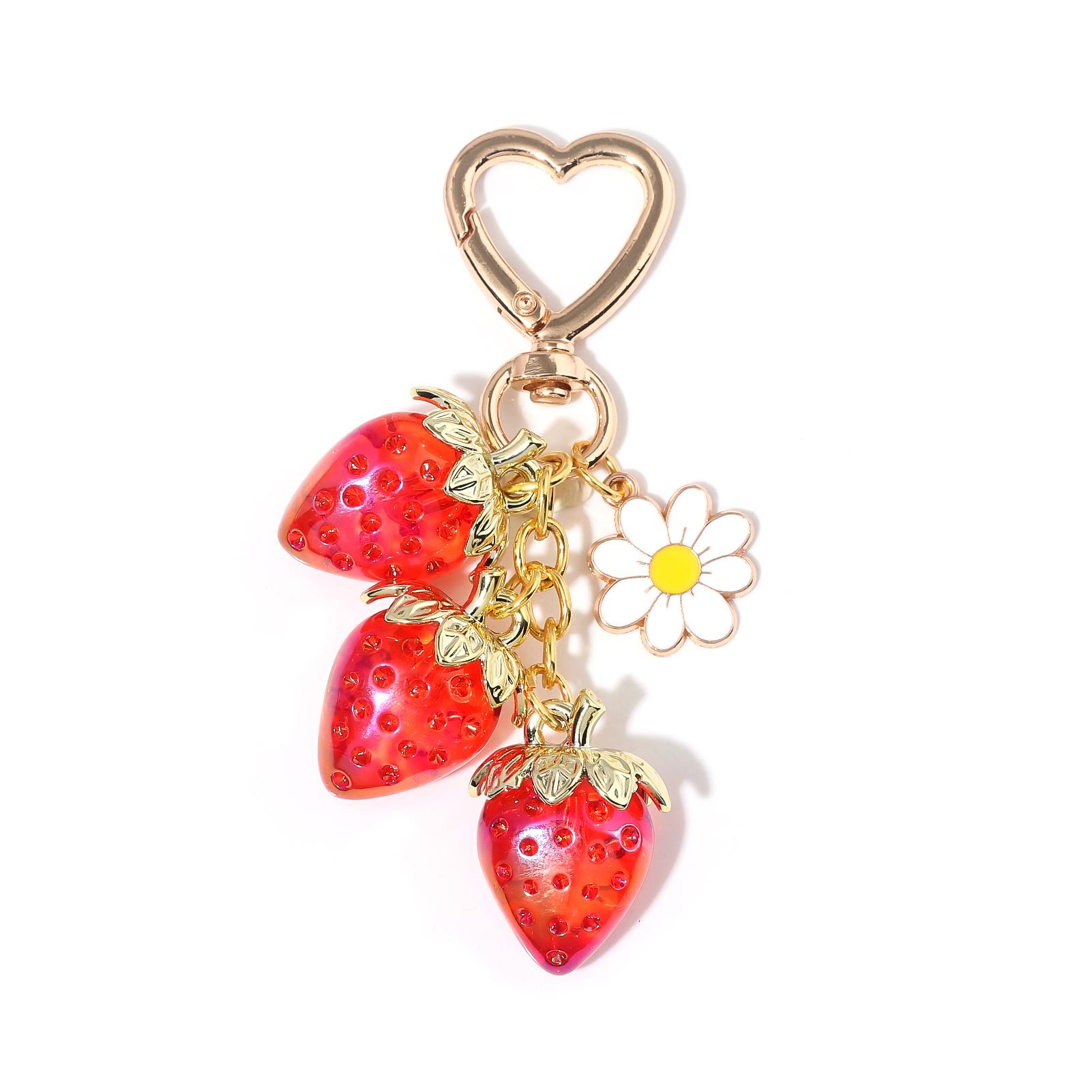 Cherry Bag Charm Keychain Exquisite Red Cherry Strawberry Apple Fruit Key Chain for Women Bag Purse Pendant Accessories Gift