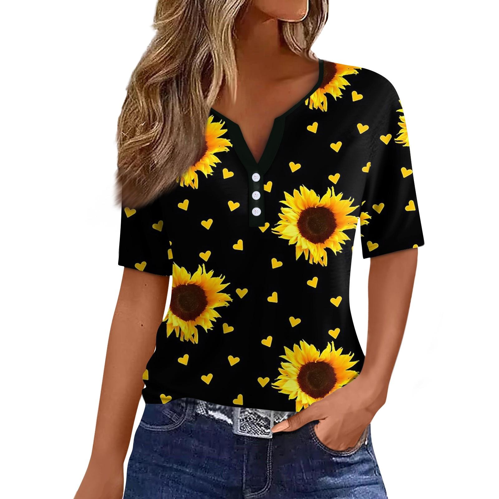 Жен. Футболка Футболка С принтом Пуговицы С короткими рукавами Повседневные Выходные Мода — фото 3