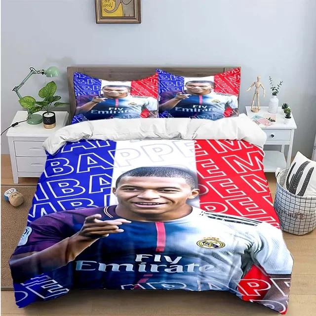 Set Biancheria da Letto Digitale alla Moda Calcio M-Mbappe Copripiumino Piumone Letto Giovani Bambini Ragazza Ragazzi Regalo di Compleanno