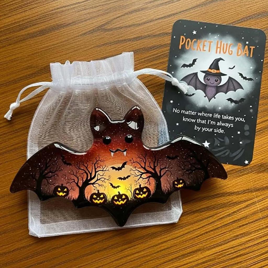 Pocket Hug Ghost Keepsake with Positive Cards Halloween Cute Ghost Acrylic Charm Set for Halloween Decorative Prop Children Gift
