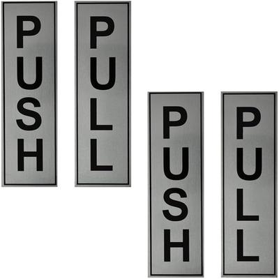 Buzz Cool Silver Metal Push Pull Sign Board For Glass Door, Wooden Door | Self Adhesive Stainless Steel Metal Sticker Fo