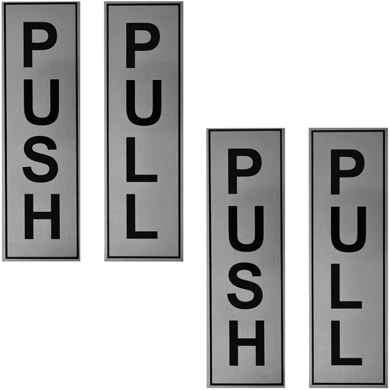 Buzz Cool Silver Metal Push Pull Sign Board For Glass Door, Wooden Door | Self Adhesive Stainless Steel Metal Sticker fo