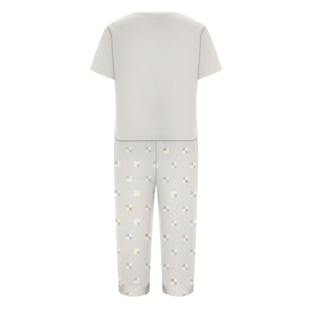 Women's Printed Short Sleeve Pajama Set - Casual Two Piece Sleepwear with Pants