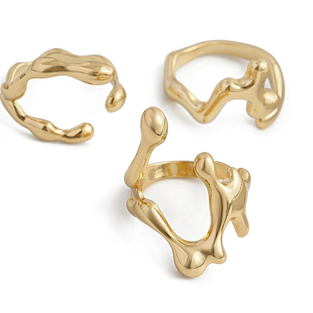 Design Liquid Lava Open Ring Set Women'S Irregular Glossy Hollow Ring Rings