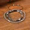Vnox 2pcs/Set Adjustable Natural Stone Beads Bracelet for Men, Stainless Steel Chain Bracelets and Beads Bracelet Jewelry Set
