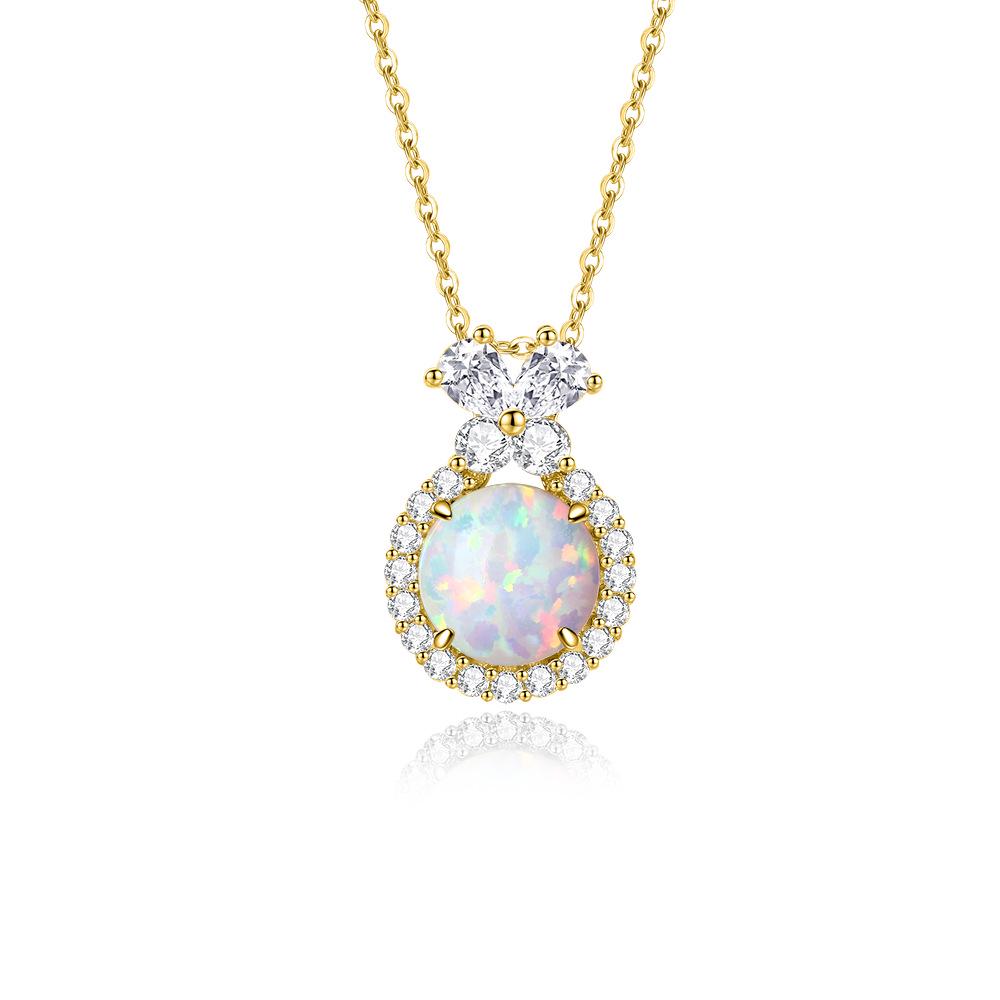 

Blue and White Opal Diamond Necklace - Sterling Silver Butterfly Zircon Pendant S925 Sterling Silver
