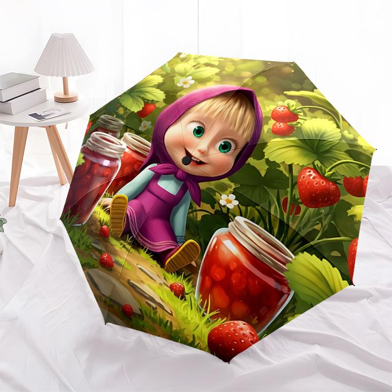 1pc Masha and the Bear Automatic Folding Umbrella, Portable Collapsible Design, Casual Outdoor Accessory L1127084