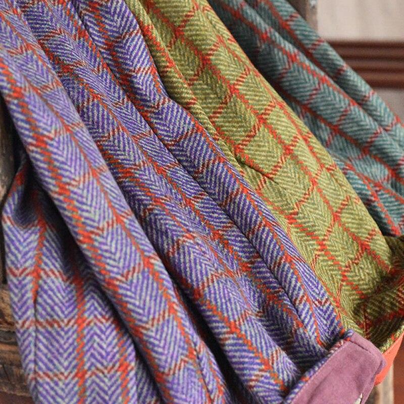 Johnature Women Plaid Straight Pants Spring Elastic Waist Vintage Loose All Match Cotton Linen Pockets Trouser