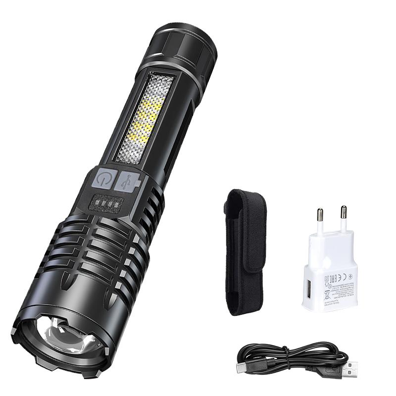 Ultra Bright LED Flashlight 2000LM Type-C Rechargeable Long Range Zoom Tactical Torch Outdoor Emergency Camping Fishing Lantern