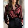 Damen S Langarm V-Ausschnitt Knopfleiste Einfarbig Elegante Bluse