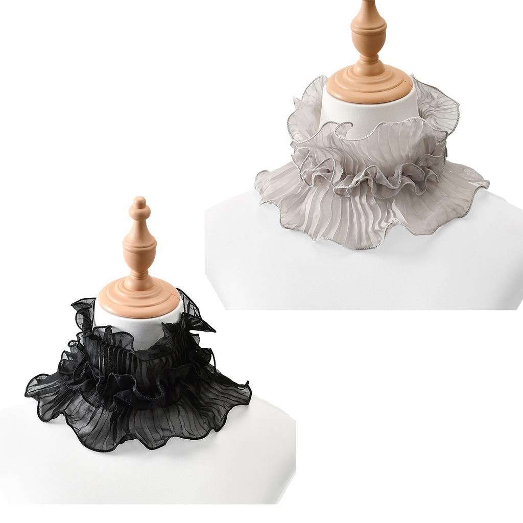 Spring Summer Floral Lace Trim Polyester Neck Scarf Versatile Women's Shirt Collar Design with Ruffled Edge for Stylish