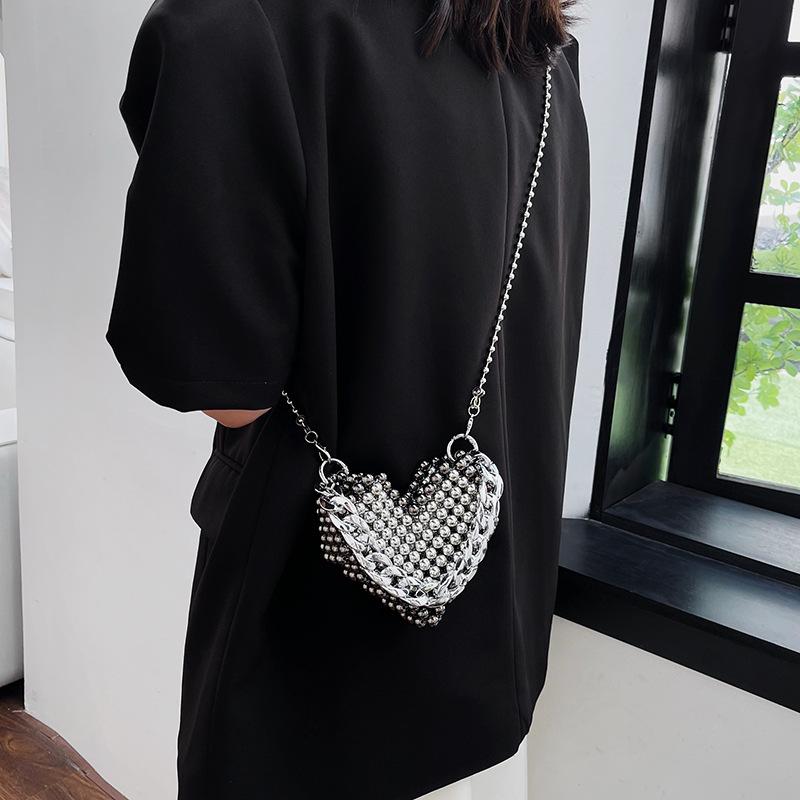 Design Sense Women's Bag Handmade Beaded Chain Love Handbag New Personality Trendy Shoulder Messenger Bag