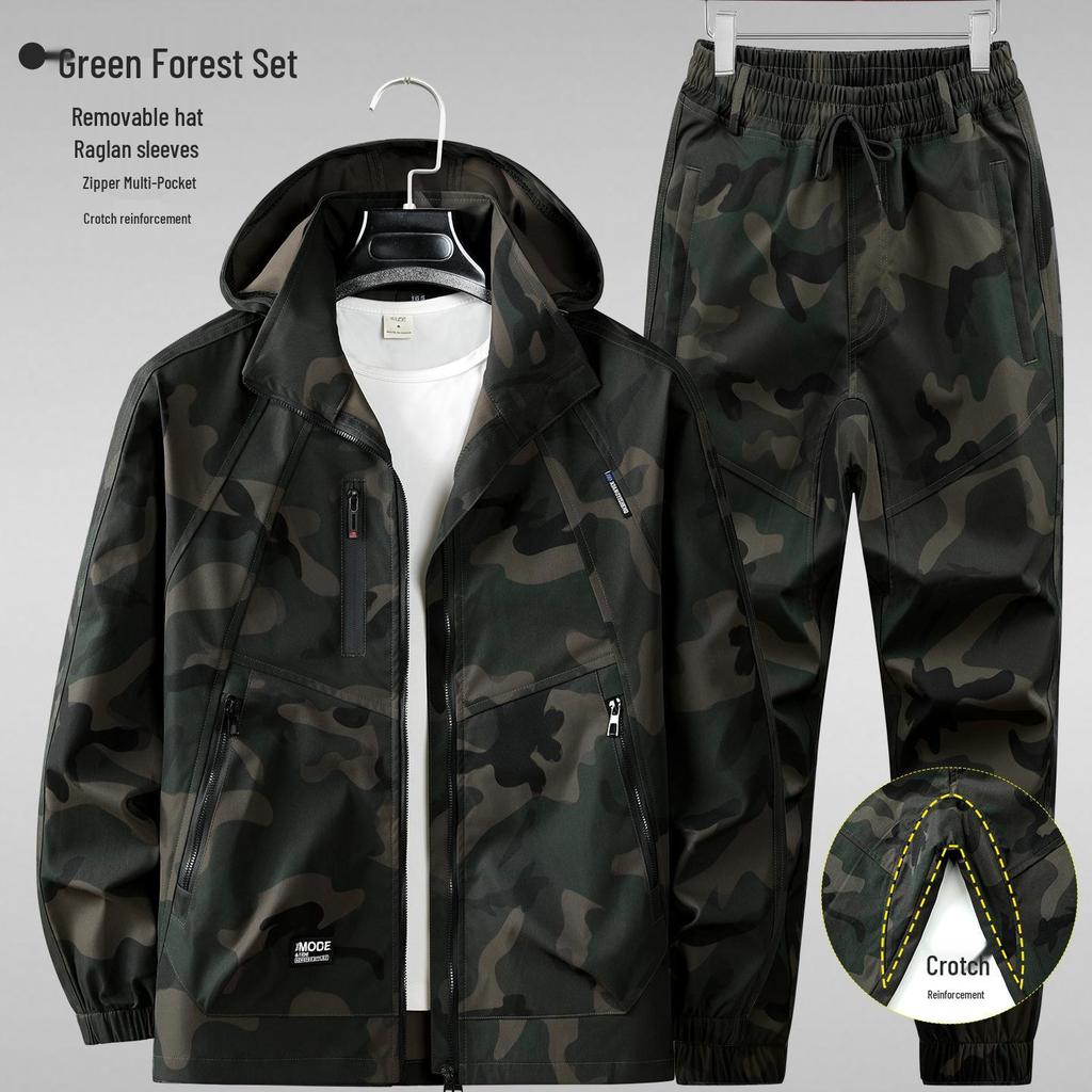 Men's Camouflage Hooded Workwear Set: Protective Mountaineering & Tactical Shell Jacket for Spring/Autumn