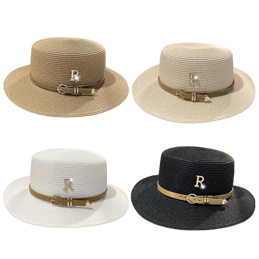 Flat Cap Straw Hat For Women Straw Flat Hat Straw Panama Hat Summer Hat Wide Summer Sunhat Pork Pie Hat Sunscreen Hat