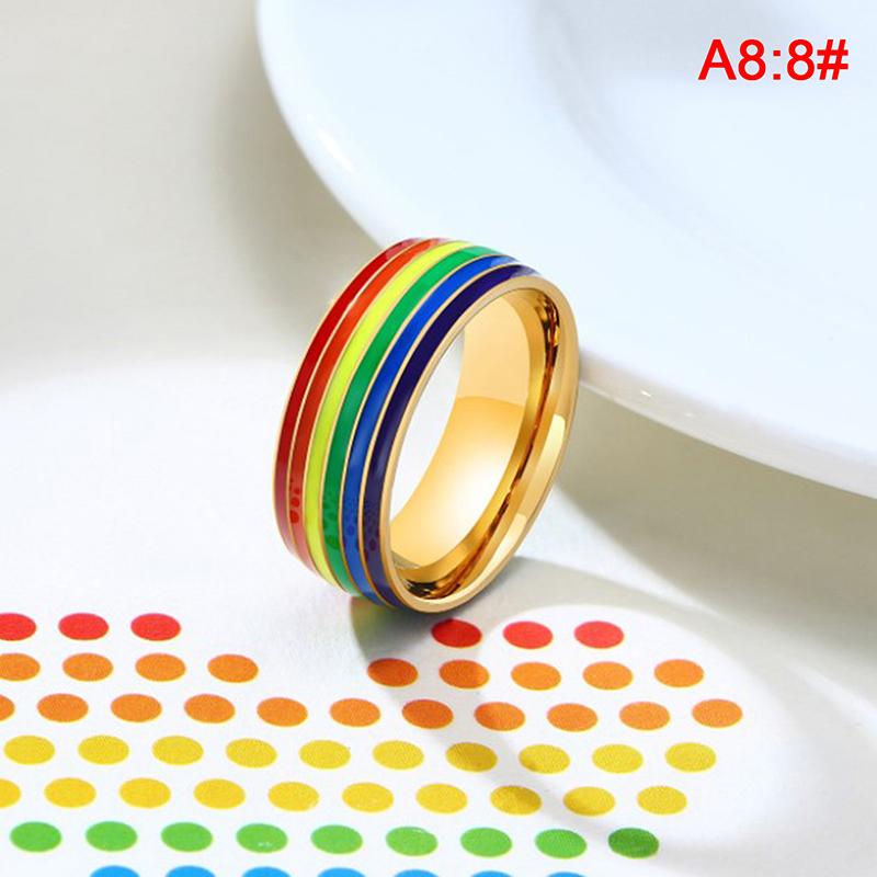 Rustfritt stål Emalje Rainbow Lgbt Ring Lesbisk Gay Ring