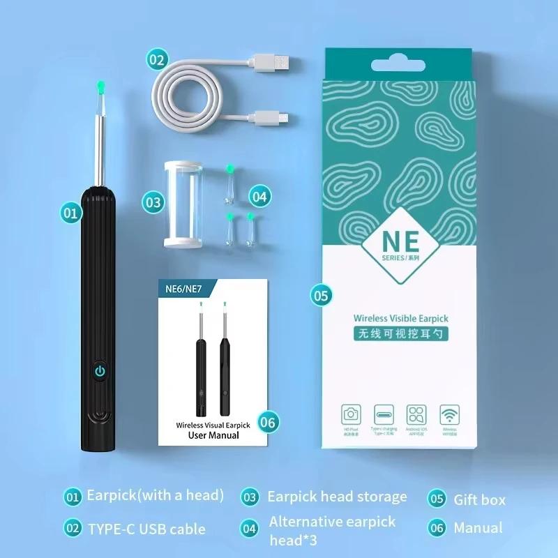 Durable And Safe Visual Ear Cleaner With Camera Wireless Ear Sticks Otoscope Usb C Charging Endoscope Ear Wax Removal Tools Earpick Mini Camera