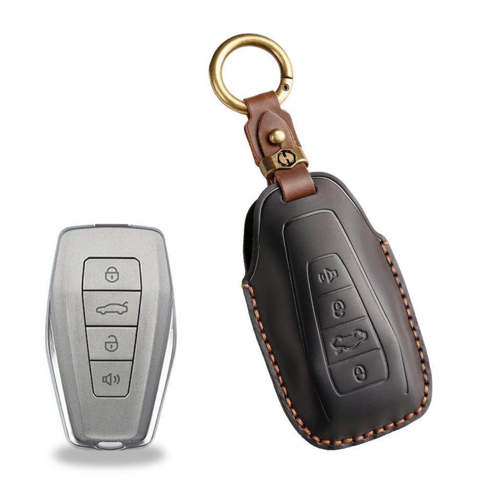 The new retro key cover is suitable for Geely Emgrand Binrui car hand-stitched leather key case ring.