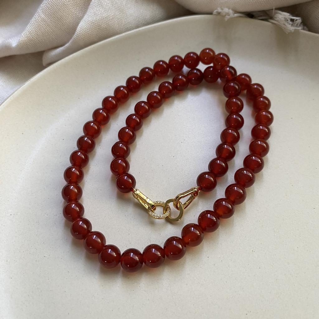 Achatperlen Hochwertiger Eleganter Östlicher Charme Chinesischer Stil Kontrastfarbener Verschluss Halskette Pulloverkette Halskette