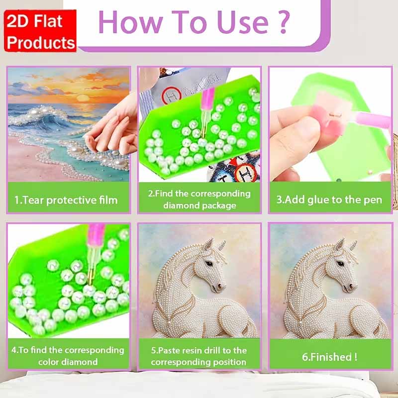 Animal Pearl Painting Handmade 5D White Horse DIY Home Office Desktop Decoration Painting