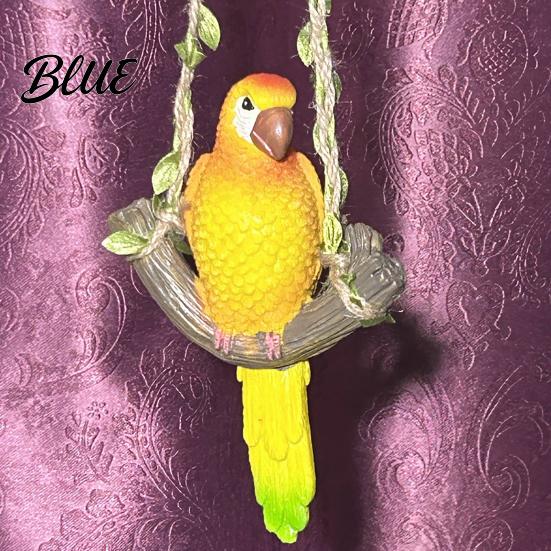 Resin Bird Hanging Decor Parrot on Swing Statue Tropical Sculpture Colorful Ornament for Realistic Pendant Trees Garden Tree Patio Balcony