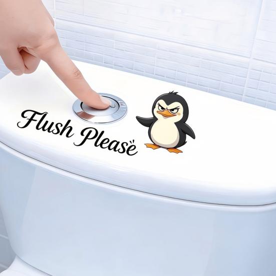 Cute Cartoon Animal Toilet Sticker Flush Please Toilet Tank Sticker Self-Adhesive PVC Bathroom Wall Decal for Washroom