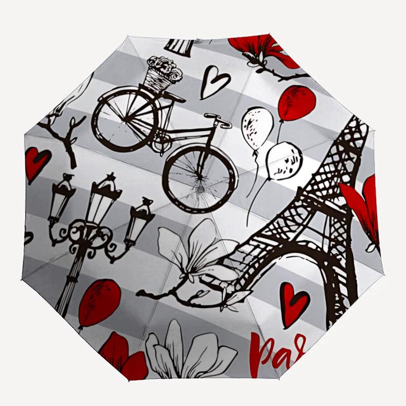 

1pc Paris, Bicycle Auto-Fold Umbrella with One-Touch Open/Close - 8 Reinforced Ribs for Windproof Stability, yy251118186