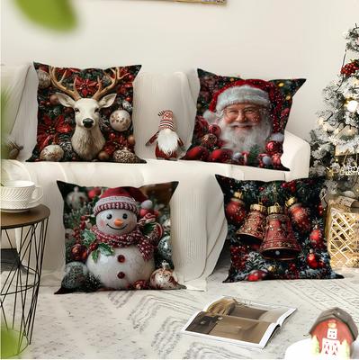 Față de pernă de Crăciun cu imprimeu Moș Crăciun, Poliester, Pernă, Decorare canapea, Față de pernă, Cadou de sărbători