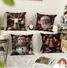 Christmas Pillow Cover with Santa Claus Print Polyester Cushion Sofa Decoration Cushion Cover Holiday Gift