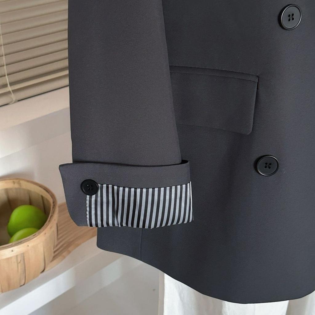 Dámské elegantní sako Korejský styl Volný střih Ležérní blejzr Design s prošívanými manžetami Novinka