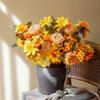 Artificial Mum Bush Sunflowers Faux Fall Chrysanthemums Flower Bouquets Silk Floral Arrangements With Pinecone Stems