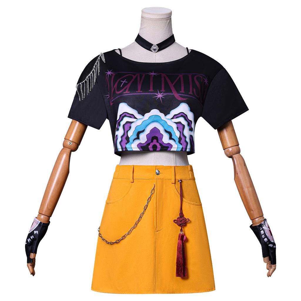 Girls POP Singer Super Star Stage Performance Printing Outfit Kids Demon Halloween Cosplay Costume Hunters Carnival Party Role Playing Dress Up Suit
