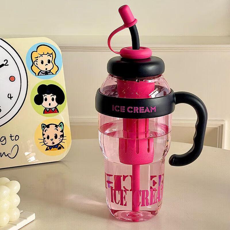Plastic Cute Cup Plastic Water Bottle Large Capacity Portable Straw Cute Belt Straw Water Bottle Sports Bottle Fashion Cup 1300ML
