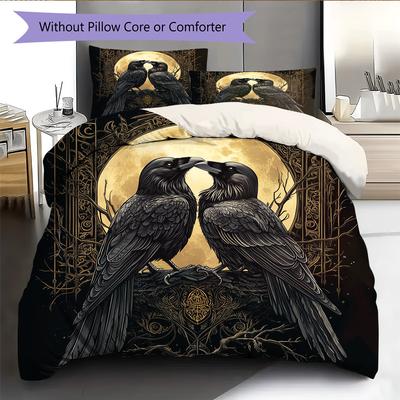 Juego de Colcha con Estampado de Cuervo Oscuro Decoración del Hogar Regalo (1 * funda nórdica + 2 * fundas de almohada, sin núcleo)