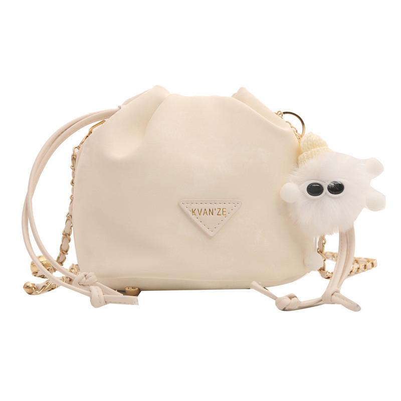 Fashionable Street Style Bucket Shoulder Bag With Chain Strap For Women In Spring белый