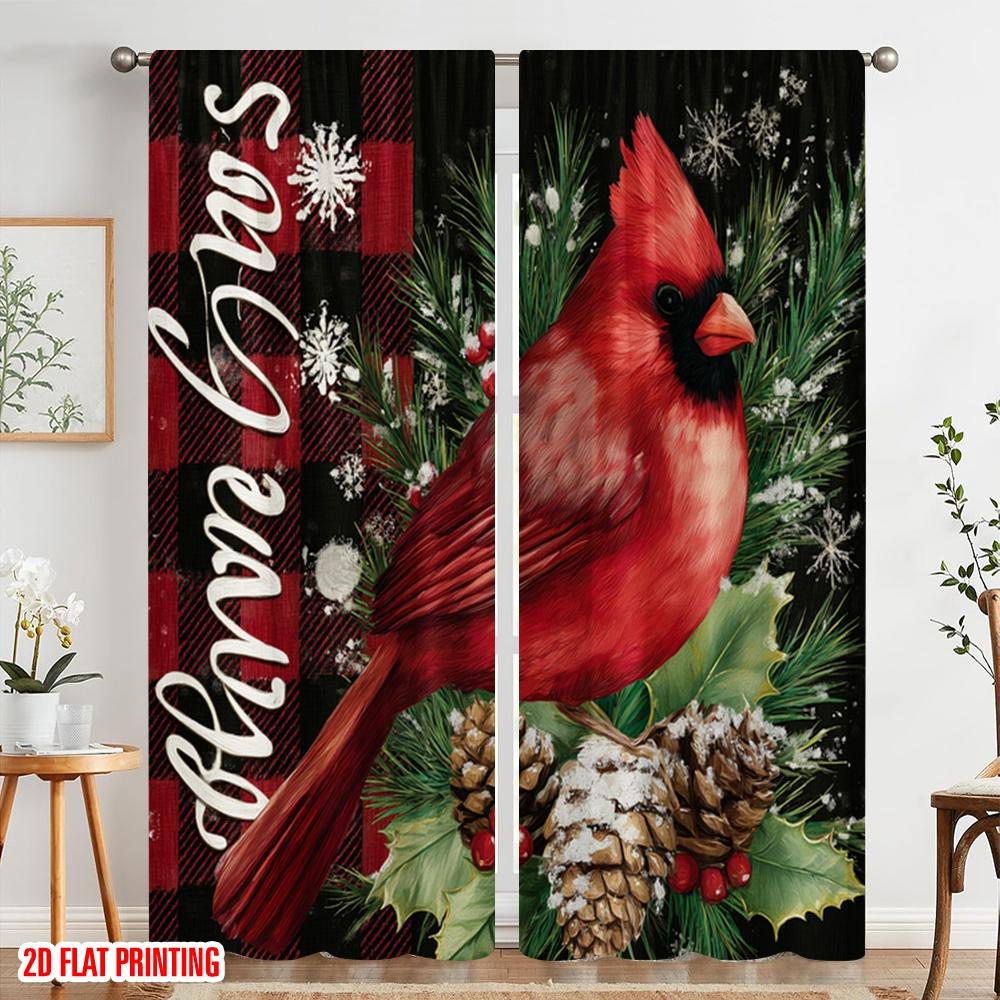 2pcs,2D Plane Printing Curtains Roller Blinds Cardinal Bird Polyester Fabric (without Rod) Outdoor Decorations Ldeal for Living