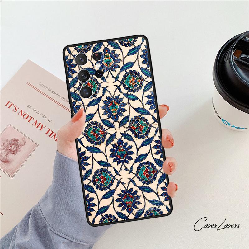 Ancient Floral Tiles phone case For Samsung Galaxy S24 S25 S23 S22 Ultra Note 10 20 Plus S20 S21 FE Cover