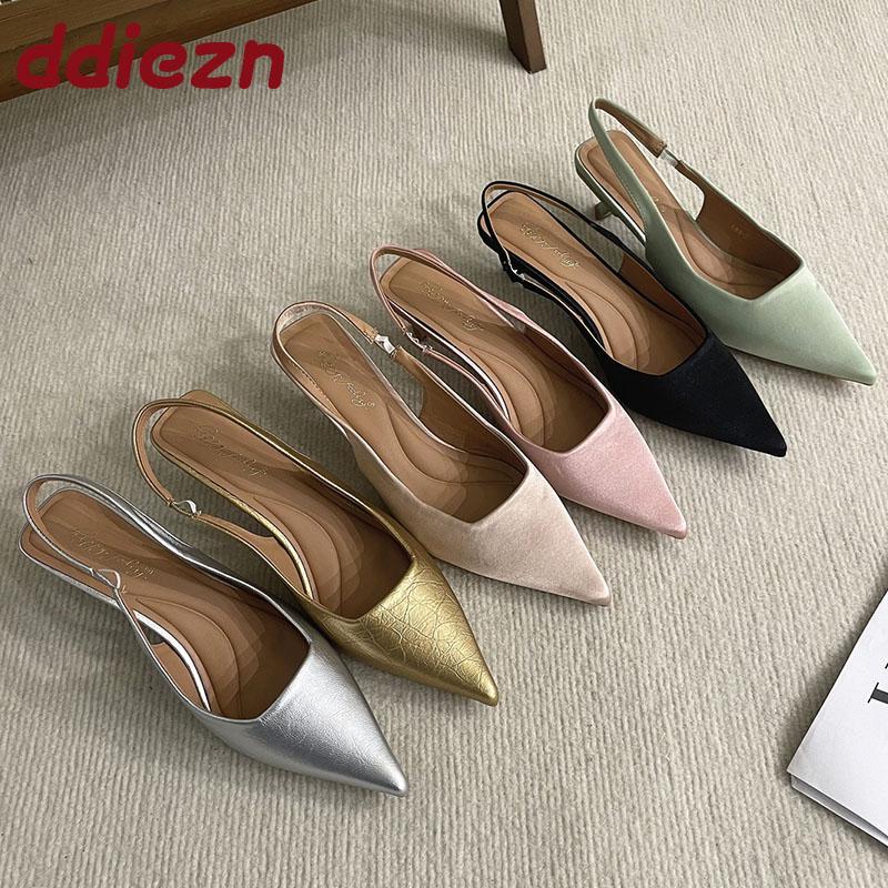 Fashion Female Slip On Footwear Shallow Ladies Low Heel Sandals Shoes Fashion Pointed Toe Women Heeled Sandals Pumps Shoes