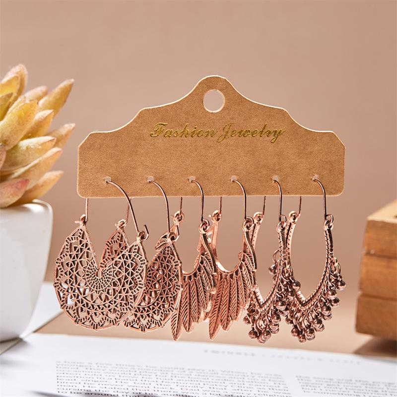 Bohemian Style Tassel & Wing Feather Earrings Set - Ethnic Retro Design