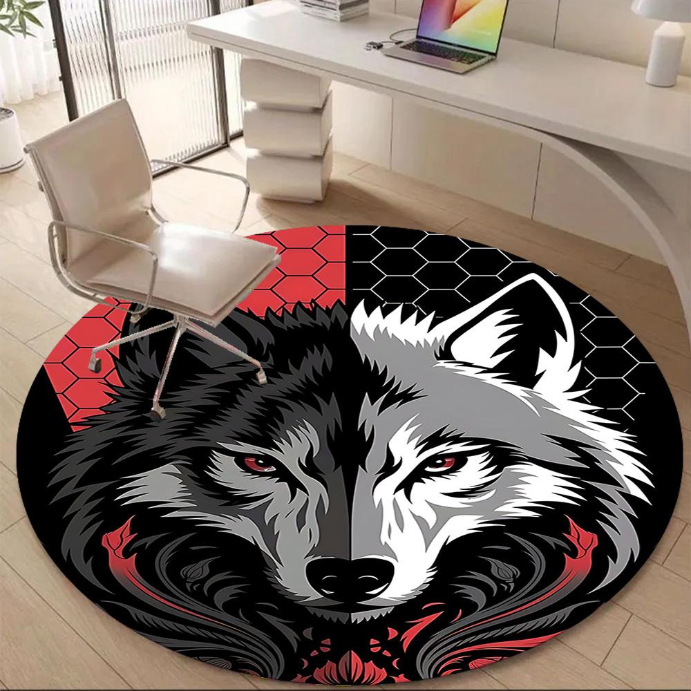1pc Wolf Pack Office Round Area Rug, Under Office Chairs Bedroom Living Room Home Decor, Room Deco