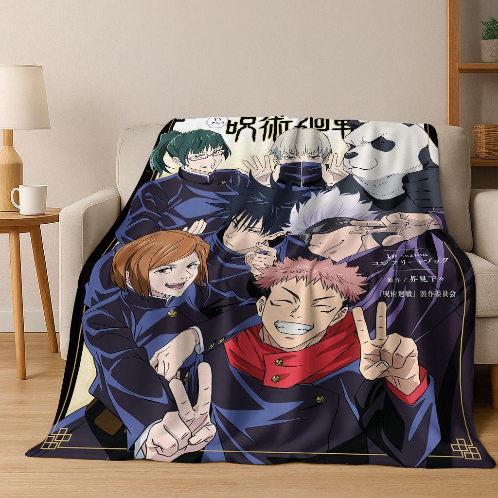Anime Jujutsu Kaisen Yuji Satoru Kreskówkowy Koc Flanelowy, Przytulny Miękki Koc Rzutowy do Domu Sypialni Łóżka Kanapy Pokrowiec Piknikowy Prezent Dziecko