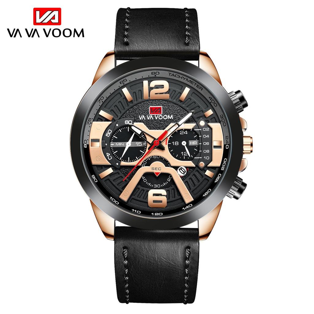VA VA VOOM Mens Quartz Watches New Six Needle 8329 Casual Men's Watch Business Waterproof Date Quartz Watch Men Fashion Luminous Sport Clock