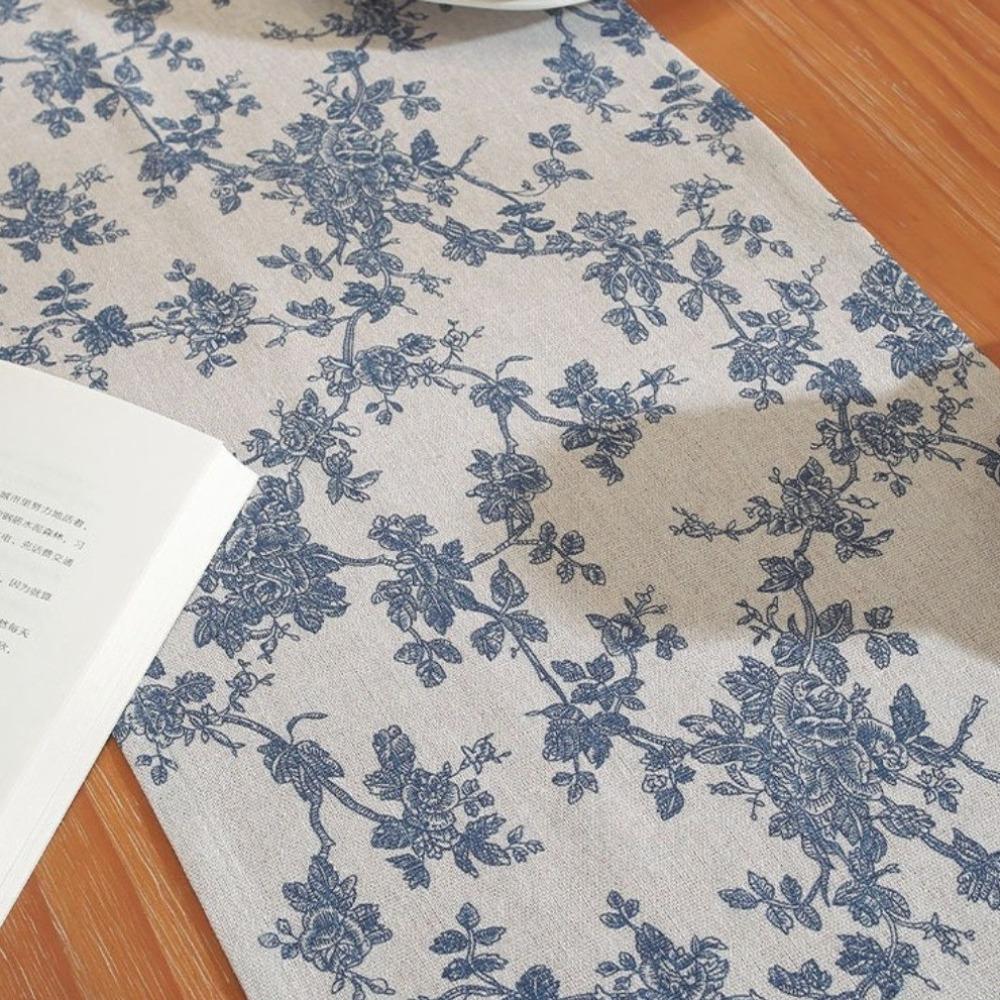 New American Retro Table Runner 30x180 Cm Polyester Sideboard Cover Blue Rose Pastoral Style Table Dust Cover Party Decoration