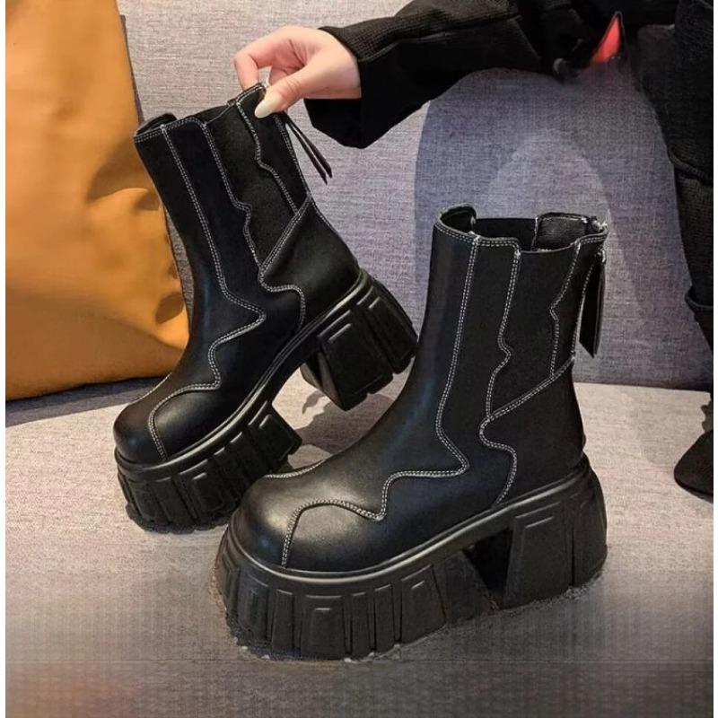 Chelsea Boots Women's Thi Bot High Heel Boots Autumn Winter Ort Boot Briti Sle Ultra High Heel Chunky Heel