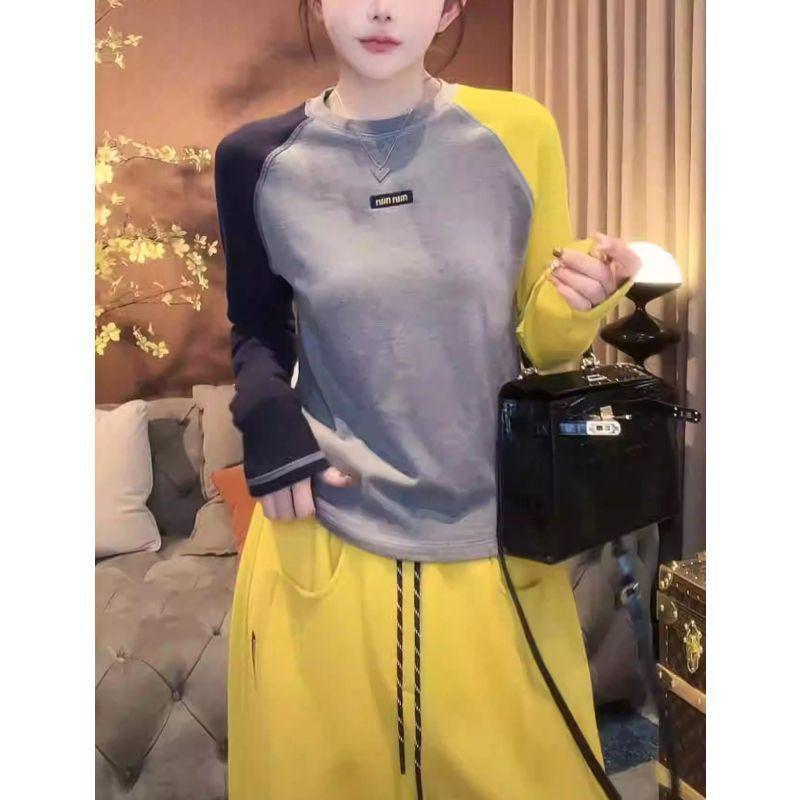 

European Double-Sided Color Block Loose Slimming Top for Women - Autumn Winter XL серый