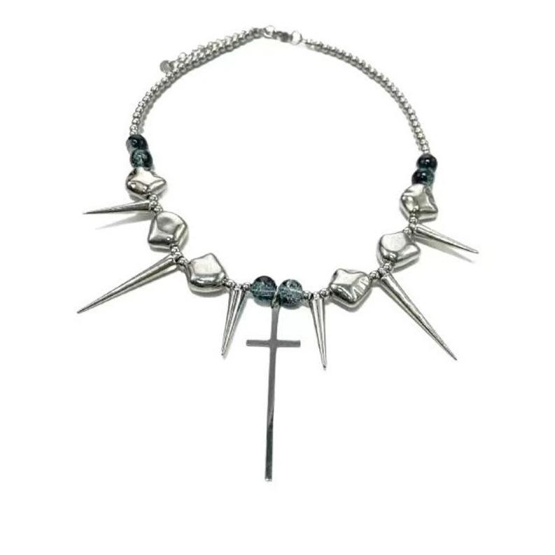 Trendy Cross Rivet Tassel Pearl Choker Necklace