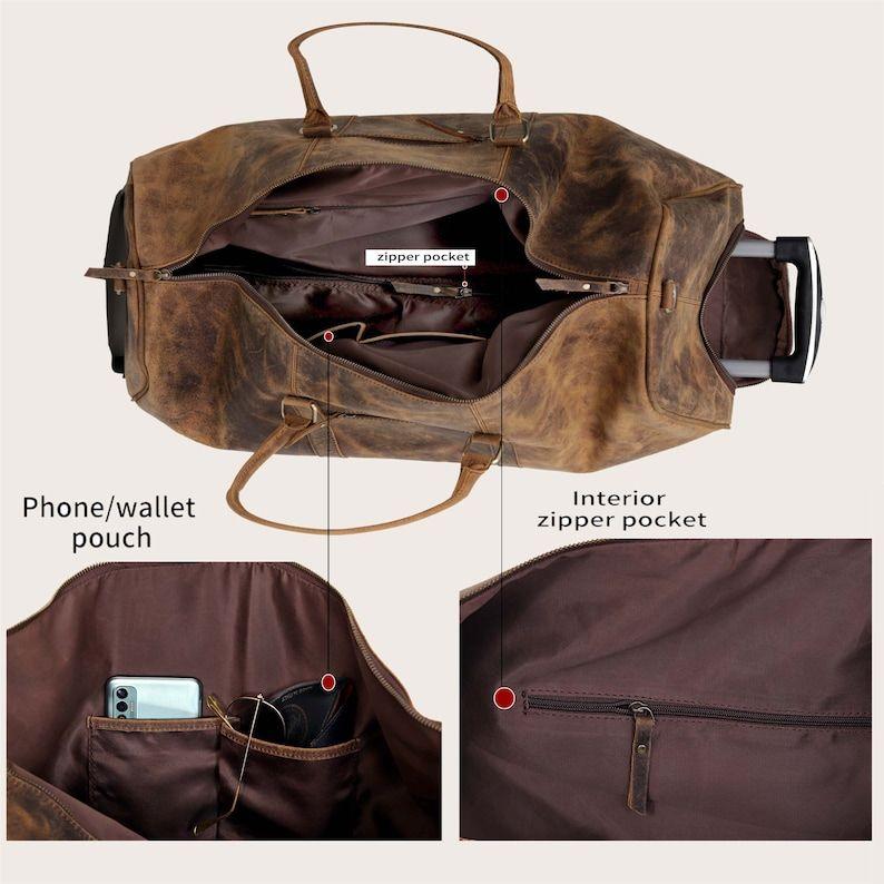 Kožená cestovní taška na vozík pro muže a ženy 24palcová cestovní taška přes noc na víkend Duffle Gym Cabin taška s kolečky pro snadné přenášení