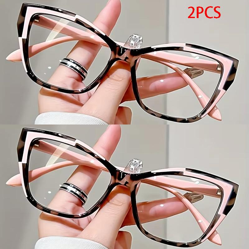 2PCS Elegant Cat Eye Reading Glasses for Women-fashionable Color Block Design Anti-blue Light 1.0 To 4.0 Strength
