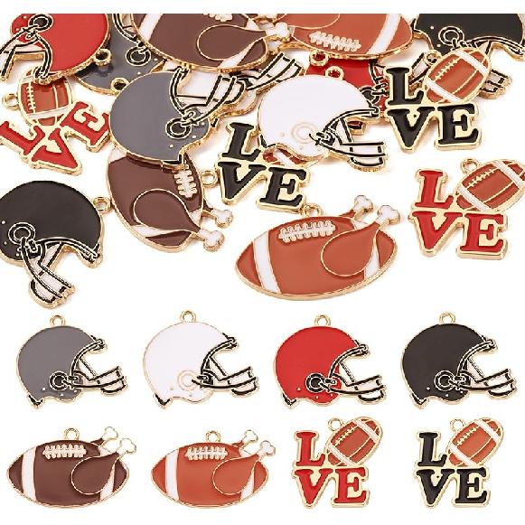 Sports Theme Enamel Charms Colorful Baseball Rugby Baseball Football Basketball Tennis Pendants Sport Balls Metal Dangle Charms for DIY Crafts