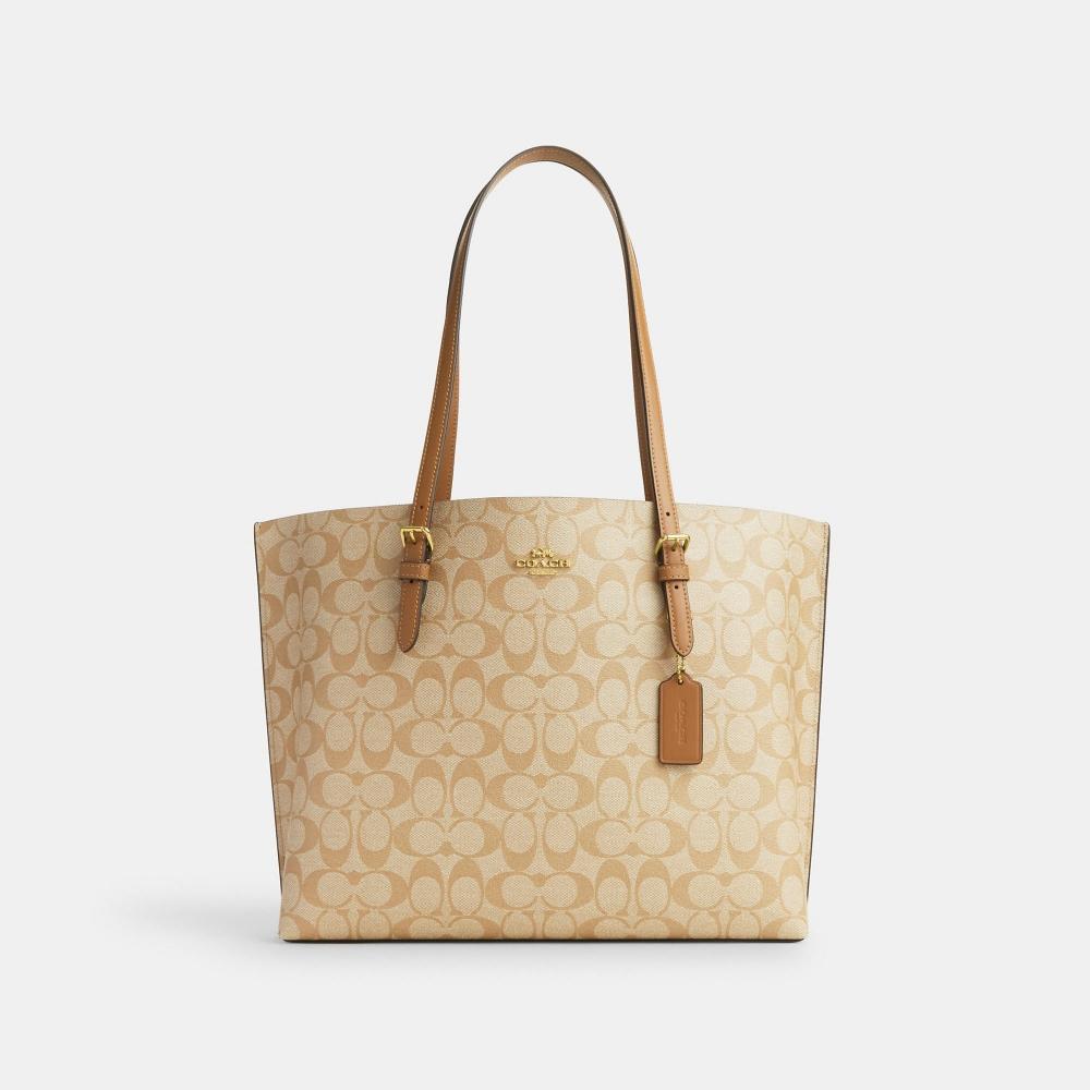 

Сумка-тоут Coach Mollie из канвы Signature золотистого цвета хаки с седлом