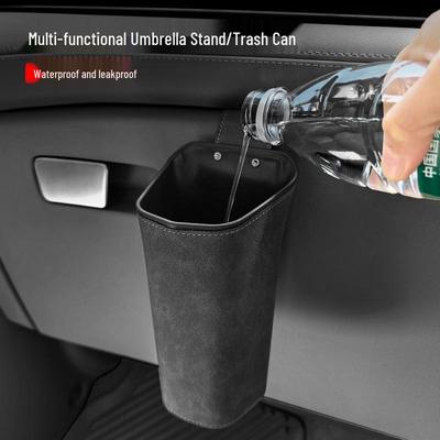 Customizable Suede Car Door Storage Box with Rain Umbrella and Trash Can Features